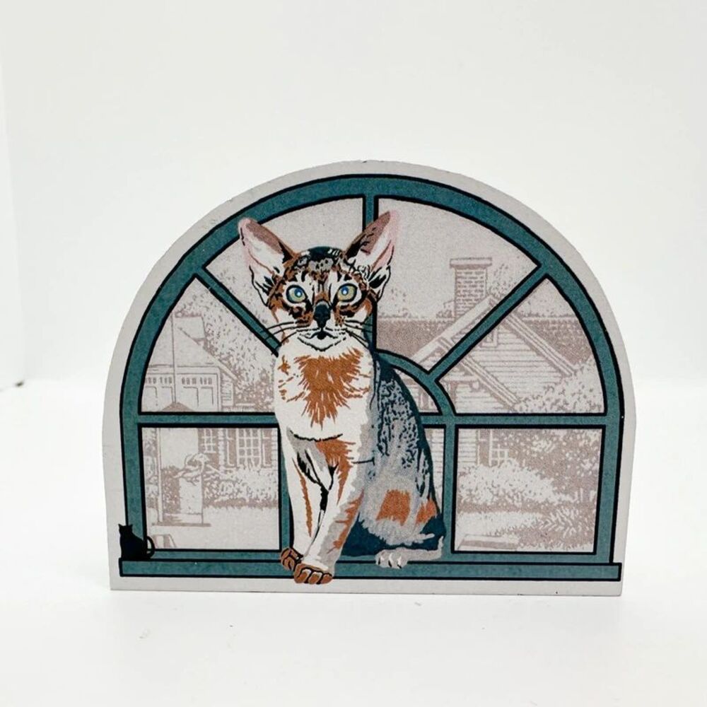 Vintage The Cat's Meow Cat Wood Block Window Breed